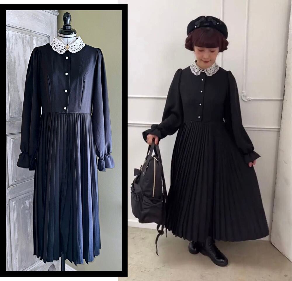 Misako Aoki m petit by misako Shimamura Lace Collar Pleated Dress Size L Lolita